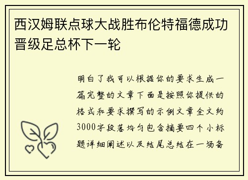 西汉姆联点球大战胜布伦特福德成功晋级足总杯下一轮